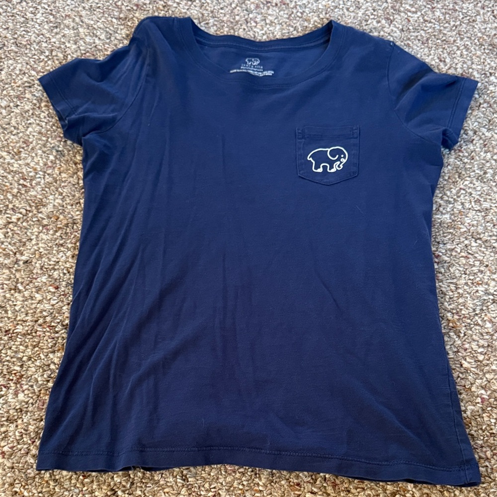 Ivory Ella Navy Short Sleeve Tee with Elephant Pocket